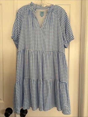 CeCe Blue Gingham Dorothy Wizard of Oz Costume Tiered Dress Women’s Large NWOT